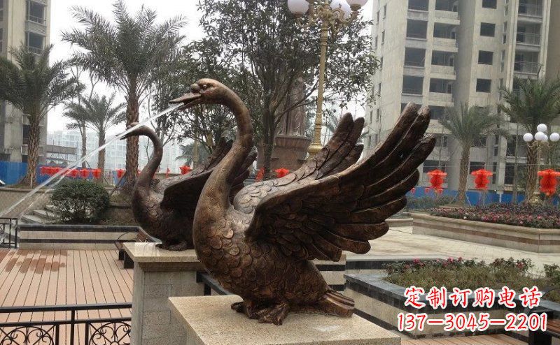 德州小区喷水天鹅动物铜雕