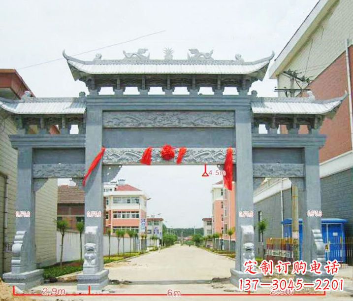 德州小区三门牌坊石雕