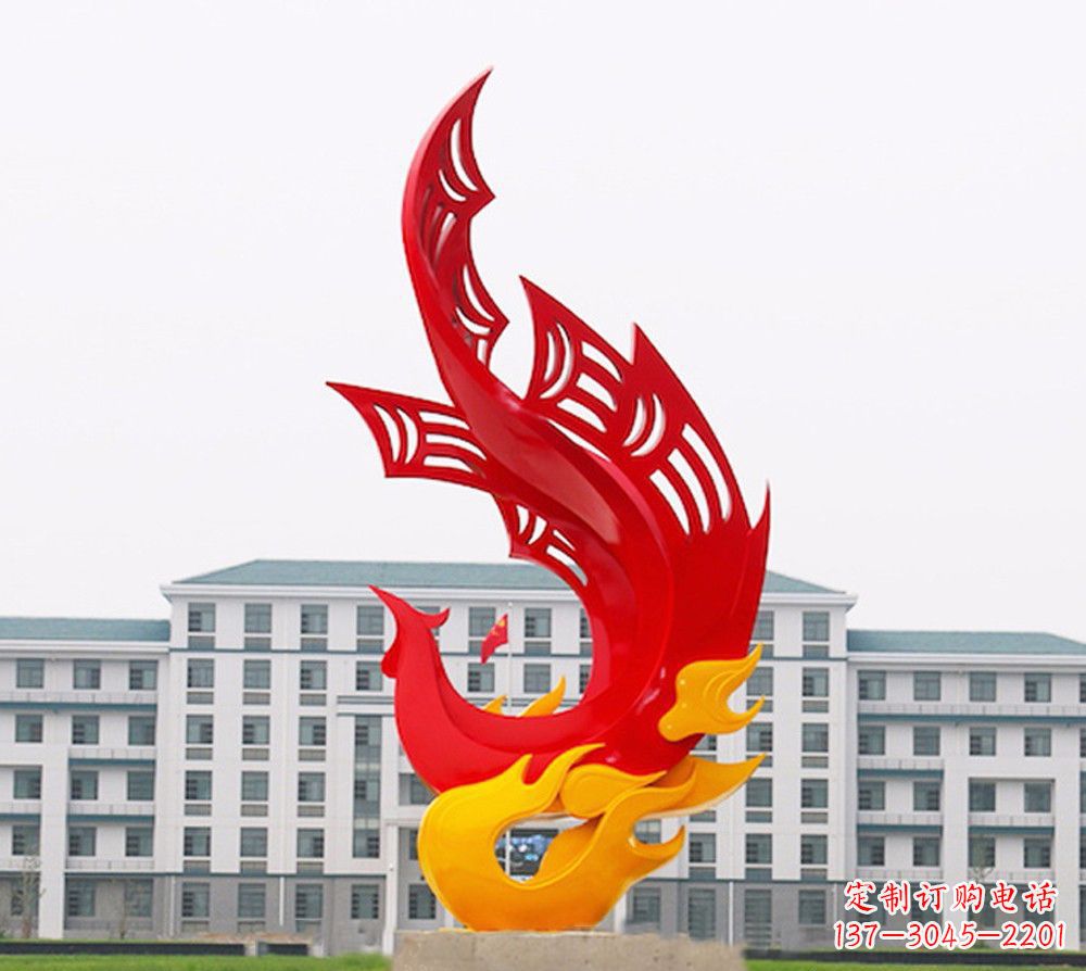 德州校园不锈钢凤凰浴火雕塑