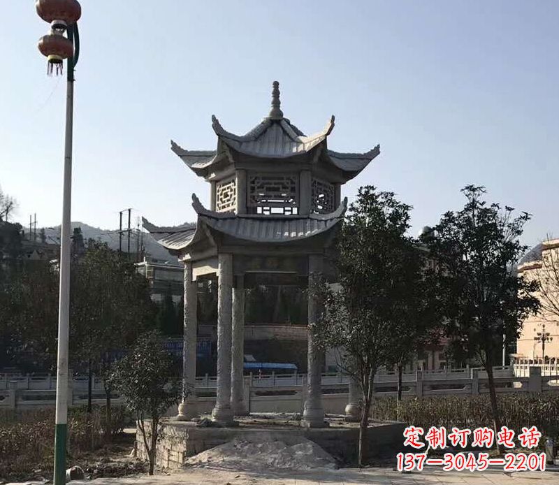 德州园林仿古双层石凉亭景观石雕 (4)