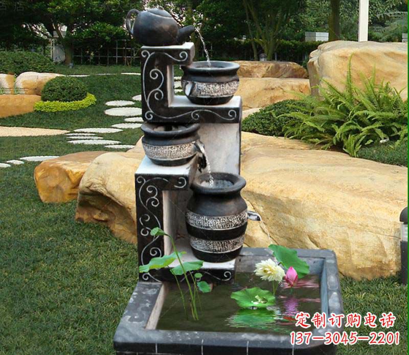 德州园林景观茶壶流水池石雕