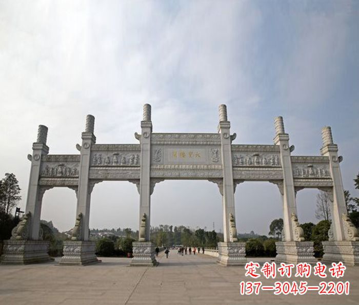 德州园林景观五门石雕牌坊