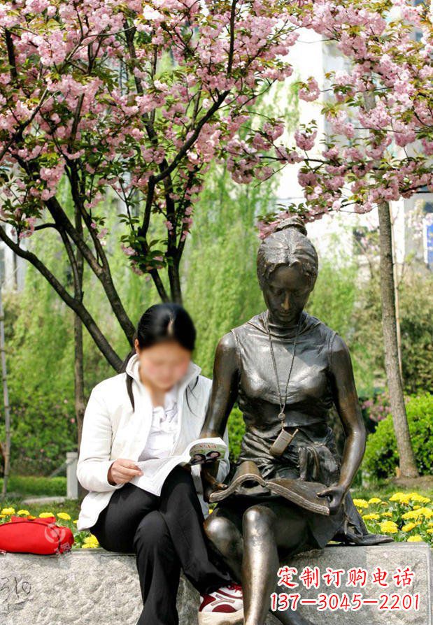 德州园林看书的女人人物景观铜雕