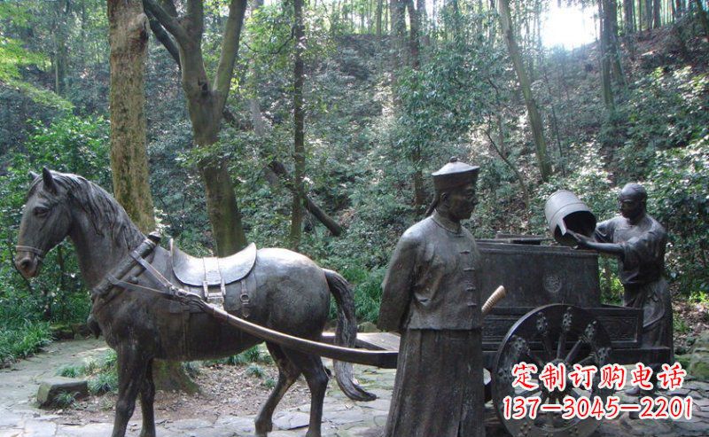 德州园林清朝士兵和马车小品铜雕