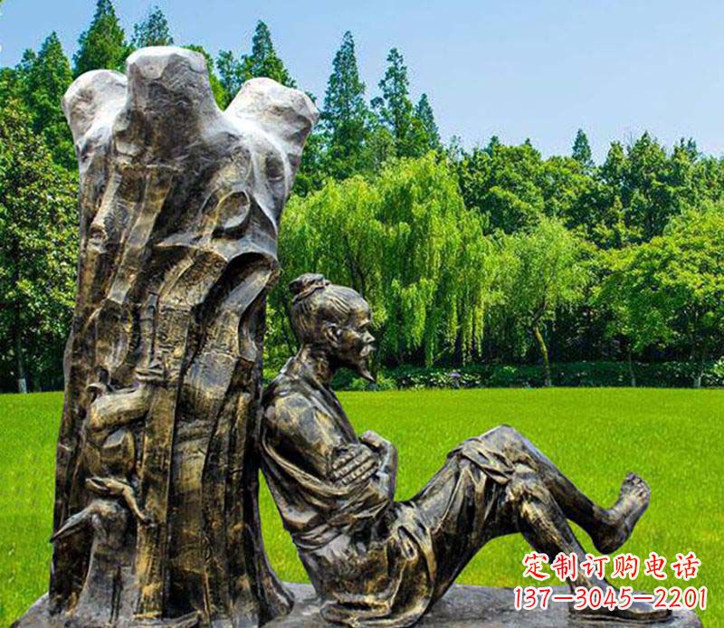 德州园林守株待兔典故人物铜雕