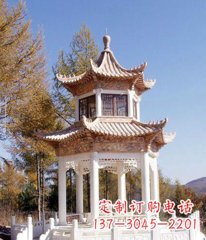 德州园林双层石凉亭景观石雕 (2)