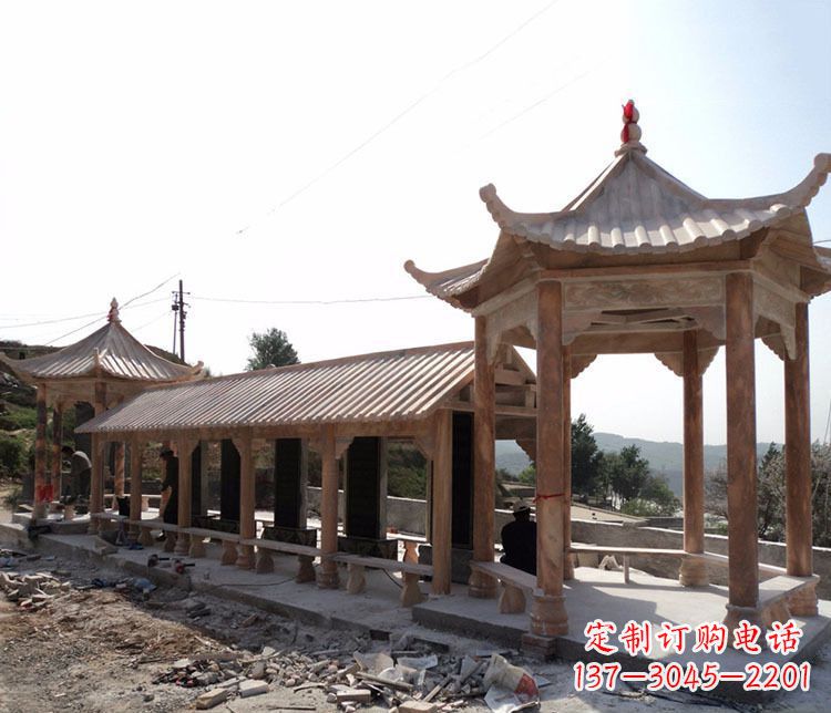 德州园林晚霞红长廊凉亭景观石雕
