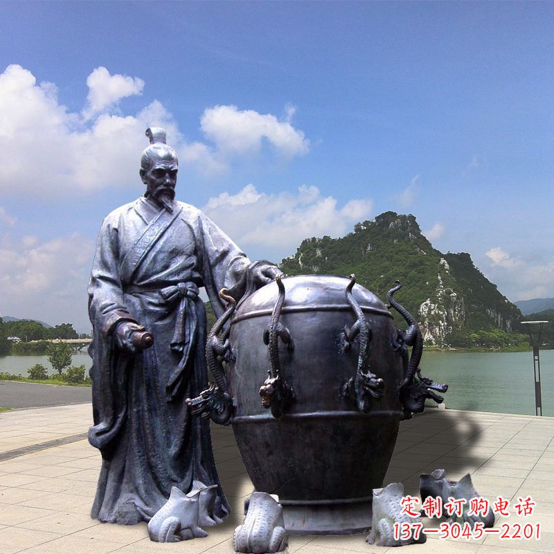 德州张衡地动仪地震仪雕塑-玻璃钢仿铜历史名人情景雕塑