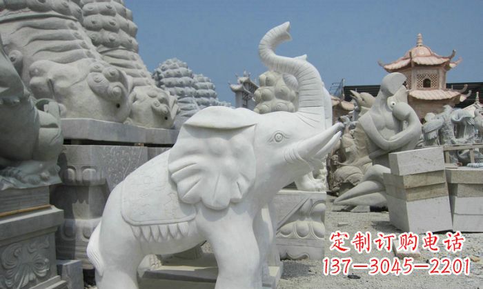 德州招财动物汉白玉长鼻小象石雕