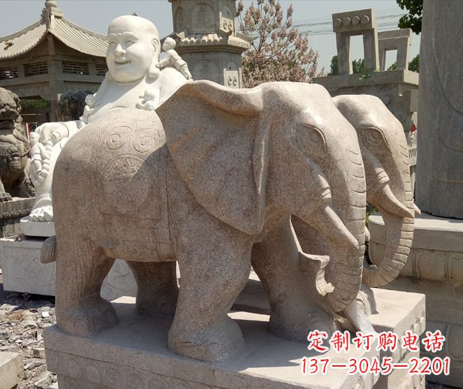 德州招财晚霞红大象石雕 (2)