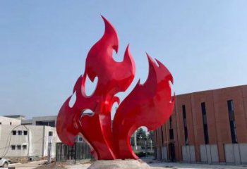 德州大学操场抽象不锈钢火苗雕塑